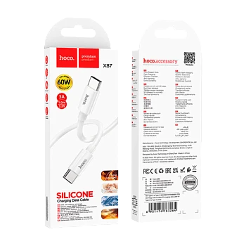 Кабель HOCO X87 Type-C (m)-Type-C (m) 1м 3.0A 60W силикон белый (1/36/360)