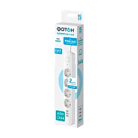 Удлинитель Фотон 16-24ES 4р.С/З 16A 2.0м с выкл. ПВС 3x1мм² USB белый (1/10)