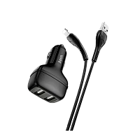 Автомобильное З/У HOCO Z36 2USB 2.1A с кабелем Lightning черный (1/14/140)