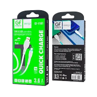 Кабель GFPower F16T USB (m)-Type-C (m) 1м 3.6A ПВХ индикация белый (1/120/480)