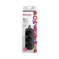 Удлинитель Defender M318 3р.С/З 10A 1.8м черный (1/30)