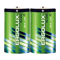 Батарейка Ergolux R14 C Shrink 2 Zinc Carbon 1.5V (2/12/288)