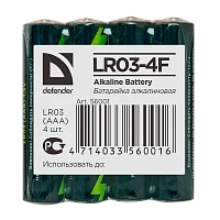 Батарейка Defender LR03 AAA Shrink 4 Alkaline 1.5V (4/24/1200)