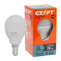 Лампа светодиодная Старт E14 10W 6500К 220-240V шар Eco матовая (1/10/100)