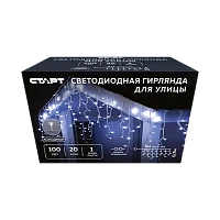 Гирлянда Старт НГ 100LED 3х0,7м бахрома для улицы длина шнура 2м холодный белый (1/10/50)