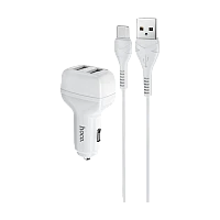 Автомобильное З/У HOCO Z36 2USB 2.1A с кабелем Type-C белый (1/14/140)
