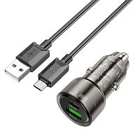 Автомобильное З/У HOCO Z52 1USB+1Type-C 3.0A 38W QC3.0 с кабелем microUSB черный (1/12/120)