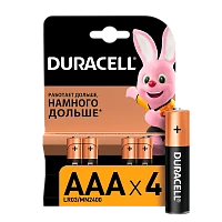 Батарейка Duracell Basic LR03 AAA BL4 Alkaline 1.5V (4/40/48/192/29184)