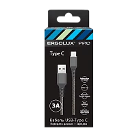 Кабель Ergolux ELX-CDC08-C41 USB (m)-Type-C (m) 1.2м 3.0A ткань черный белый в коробке (1/10/240)