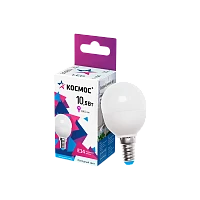 Лампа светодиодная Космос GL45 E14 10.5W 6500К 174-265V шар матовая (1/10/80)