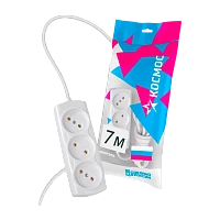 Удлинитель Космос 3р.Б/З 6A 7.0м ПВС 2x0.75мм² белый (1/30)