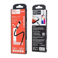 Кабель GFPower MAG09L USB (m)-Lightning (m) 1м 2.4A нейлон магнит черный (1/200/800)