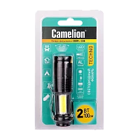 Фонарь ручной Camelion LED51531 XPE+COB от батареек 1хАА 4 режима+ZOOM черный (1/6/36)