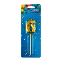 Свечи для торта Волшебная страна цифра 6 золотой (1/12/600)
