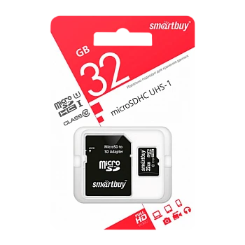 Карта памяти microSD Smartbuy 32GB Class10 UHS-I (U1) 10 МБ/сек с адаптером