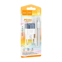 Сетевое З/У HOCO C125A Type-C 20W PD,QC,FCP,AFC с кабелем Type-C/Type-C белый синий (1/21/126)