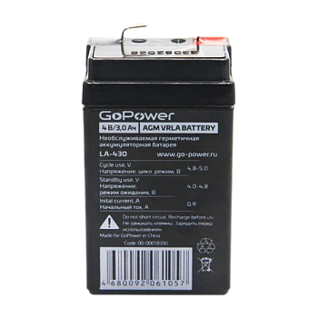 Аккумулятор свинцово-кислотный GoPower LA-430/101 4V 3Ah T1/ F1 (1/20)