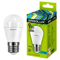 Лампа светодиодная Ergolux G45 E27 9W 4500К 172-265V шар (1/10/100)