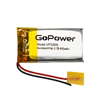 Аккумулятор Li-Pol GoPower LP752035 PK1 3.7V 400mAh с/з (1/20)
