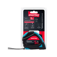 Рулетка измерительная Smartbuy ONE Tools 5м*19мм пластик 2 фиксатора прорезиненная голубой (1/72)