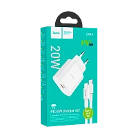 Сетевое З/У HOCO C94A Type-C 20W с кабелем Type-C-Lightning белый (1/13/130)