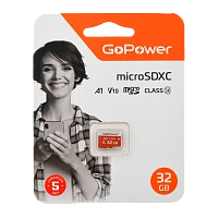 Карта памяти microSD GoPower 32GB Class10 UHS-I (U3) 80 МБ/сек V30 без адаптера