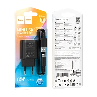 Сетевое З/У HOCO C134A 1USB 2.4A 12W с кабелем Lightning черный (1/28/168)
