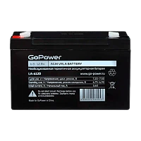 Аккумулятор свинцово-кислотный GoPower LA-6120 6V 12Ah T2/ F2 в коробке