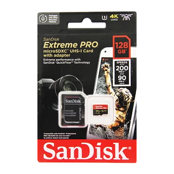Карта памяти microSD SanDisk Extreme Pro 128GB Class10 A2 UHS-I (U3) 200 МБ/сек CN (Китай) с адаптер
