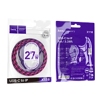 Кабель HOCO X116 Type-C (m)-Lightning (m) 1м 3.0A 27W нейлон фиолетовый (1/68/680)