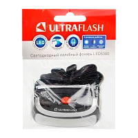 Фонарь налобный Ultraflash LED5380 3W COB от батареек IPX4 черный (1/50)