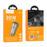 Автомобильное З/У HOCO Z57A 1USB+1Type-C 3.0A 30W PD,QC серый (1/12/120)