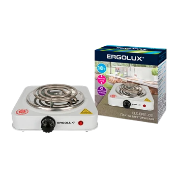 Электроплитка Ergolux ELX-EP01-C01 1 конф., спиральный нагр.эл.1000W 220-240V белый (1/12)