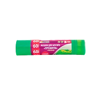 Мешки для мусора Paterra Premium 60л 25мкм ПВД 10шт. с завязками зеленый (1/30)