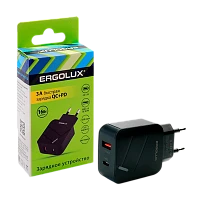 Сетевое З/У Ergolux ELX-РA01QC-C02 1USB+1Type-C 3.0A 18W PD,QC черный (1/10/240)