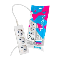Удлинитель Космос 3р.С/З 10A 3.0м ПВС 3x0.75мм² белый (1/30)