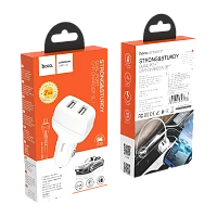 Автомобильное З/У HOCO Z36 2USB 2.1A с кабелем microUSB белый (1/14/140)