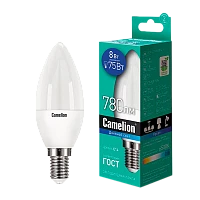 Лампа светодиодная Camelion C35 E14 8W 6500К 170-265V свеча матовая (1/10/100)