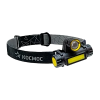 Фонарь налобный Космос H103 3W ХРЕ+COB от аккумулятора 3 режима+ZOOM желтый (1/24/120)
