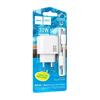 Сетевое З/У HOCO CS55A 1USB+1Type-C 3.0A 30W QC3.0 с кабелем Type-C/Type-C белый (1/28/168)