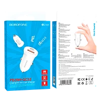 Автомобильное З/У Borofone BZ18A 1USB/Type-C 20W QC3.0 белый (1/48/192)