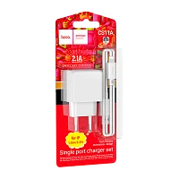 Сетевое З/У HOCO CS11A 1USB 2.1A с кабелем Lightning белый (1/28/168)