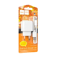 Сетевое З/У HOCO CS51A 2USB 2.4A с кабелем Type-C белый (1/28/168)