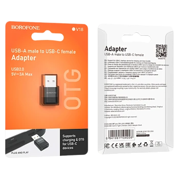Переходник Borofone BV18 USB (m)-Type-C (f) OTG черный (1/70/420)