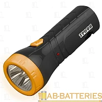 Фонарь туристический Трофи TA4 0.5W 4LED от аккумулятора прямая подзарядка черный желтый (1/30/90)