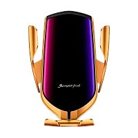 Держатель автомобильный Без бренда R1 в воздуховод беспр. зар. Qi золотой (1/50)