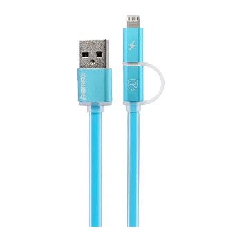 Кабель Remax RC-020t Aurora USB (m)-Lightning/microUSB (m) 1м 2.1A голубой