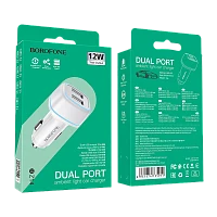 Автомобильное З/У Borofone BZ14 2USB 2.4A белый (1/44/176)