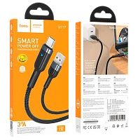 Кабель HOCO U117 USB (m)-Type-C (m) 1.2м 3.0A нейлон с отключением питания черный (1/22/220)