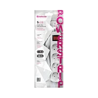 Удлинитель Defender S418 4р.С/З 10A 1.8м с выкл. белый (1/30)